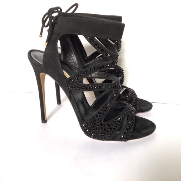 CASADEI Black Suede Crystal Embellishments Sandals Size 7 Very Good ConditIon - Picture 4 of 15